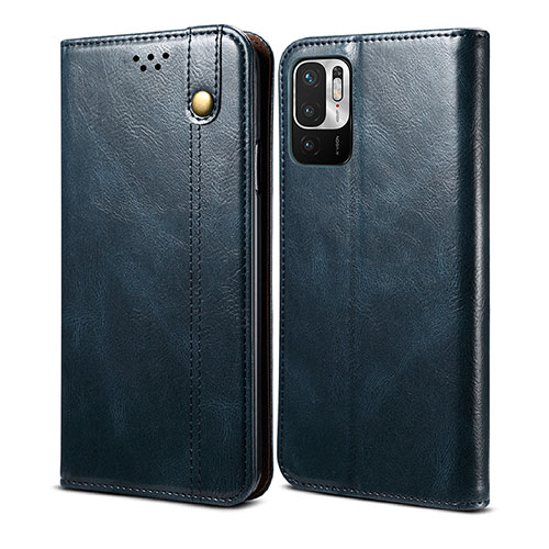 Leather Case Stands Flip Cover Holder B01S for Xiaomi Redmi Note 10 5G Blue