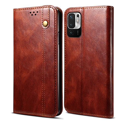 Leather Case Stands Flip Cover Holder B01S for Xiaomi Redmi Note 10 5G Brown