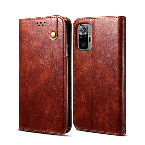 Leather Case Stands Flip Cover Holder B01S for Xiaomi Redmi Note 10 Pro 4G Brown