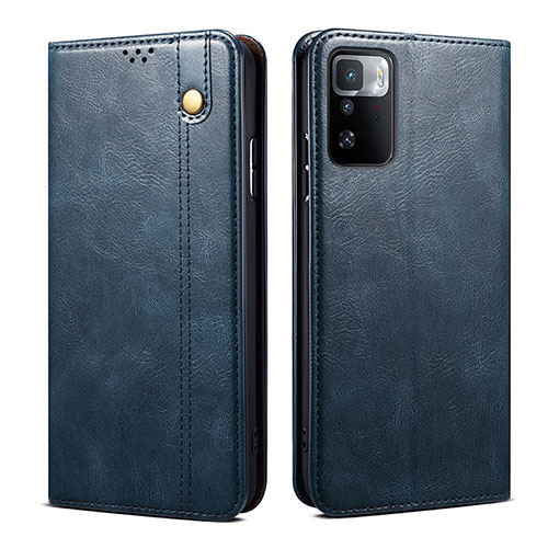 Leather Case Stands Flip Cover Holder B01S for Xiaomi Redmi Note 10 Pro 5G Blue