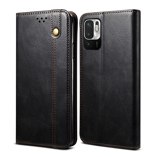 Leather Case Stands Flip Cover Holder B01S for Xiaomi Redmi Note 10T 5G Black