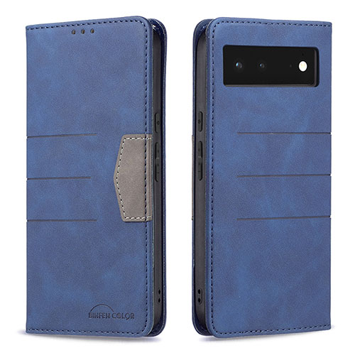 Leather Case Stands Flip Cover Holder B02F for Google Pixel 6 5G Blue