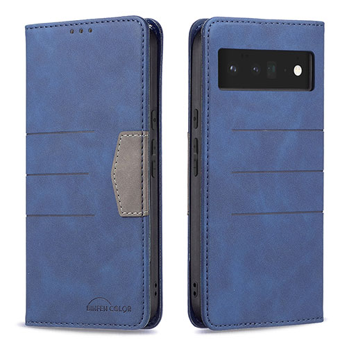 Leather Case Stands Flip Cover Holder B02F for Google Pixel 6 Pro 5G Blue