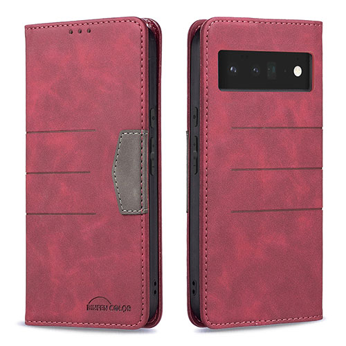 Leather Case Stands Flip Cover Holder B02F for Google Pixel 6 Pro 5G Red