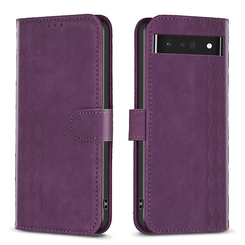 Leather Case Stands Flip Cover Holder B02F for Google Pixel 7 Pro 5G Purple