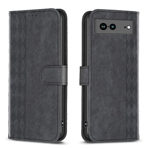 Leather Case Stands Flip Cover Holder B02F for Google Pixel 7a 5G Black