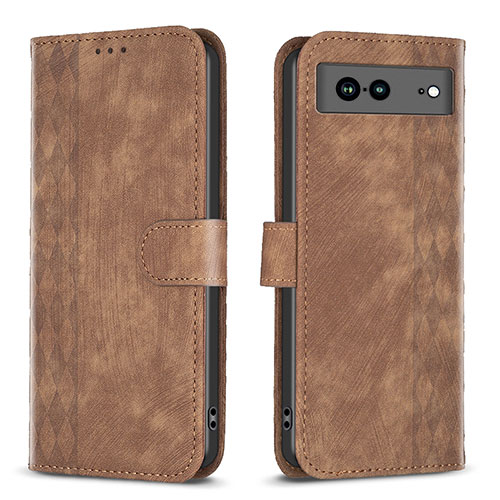 Leather Case Stands Flip Cover Holder B02F for Google Pixel 7a 5G Brown