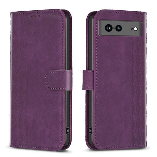Leather Case Stands Flip Cover Holder B02F for Google Pixel 7a 5G Purple