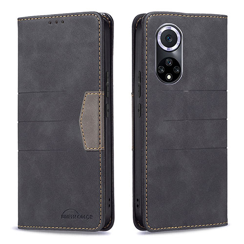 Leather Case Stands Flip Cover Holder B02F for Huawei Honor 50 5G Black