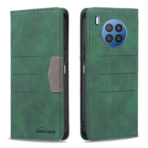 Leather Case Stands Flip Cover Holder B02F for Huawei Honor 50 Lite Green