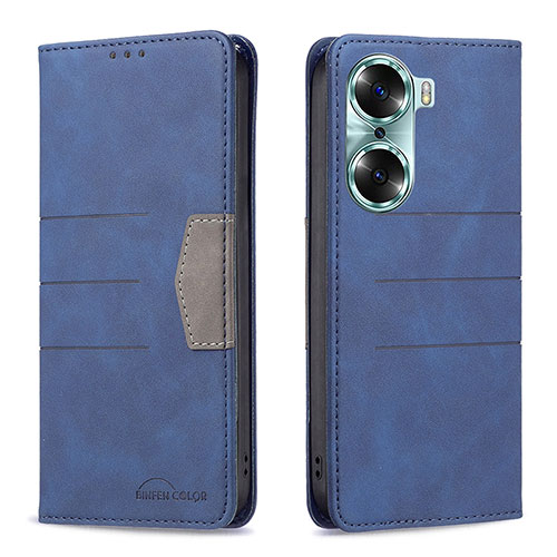 Leather Case Stands Flip Cover Holder B02F for Huawei Honor 60 Pro 5G Blue