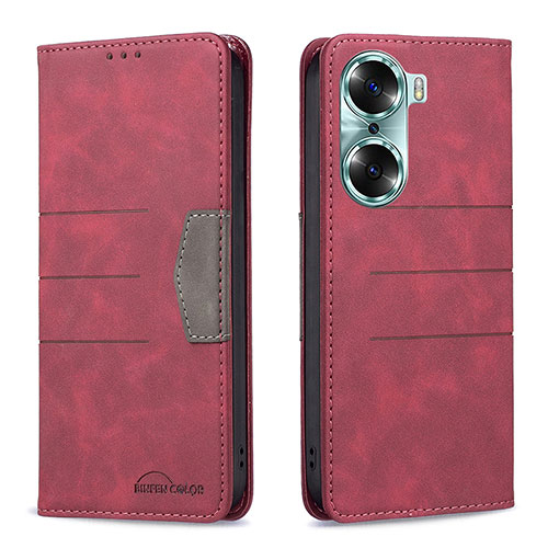 Leather Case Stands Flip Cover Holder B02F for Huawei Honor 60 Pro 5G Red