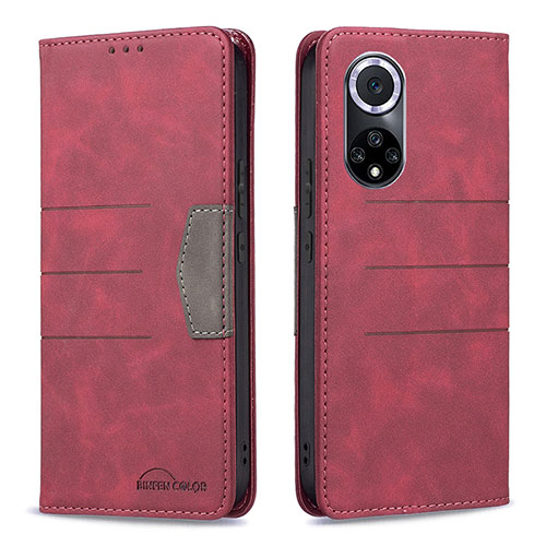 Leather Case Stands Flip Cover Holder B02F for Huawei Nova 9 Red