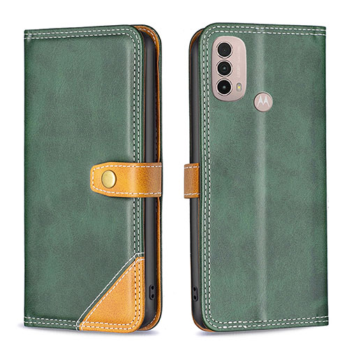 Leather Case Stands Flip Cover Holder B02F for Motorola Moto E30 Green