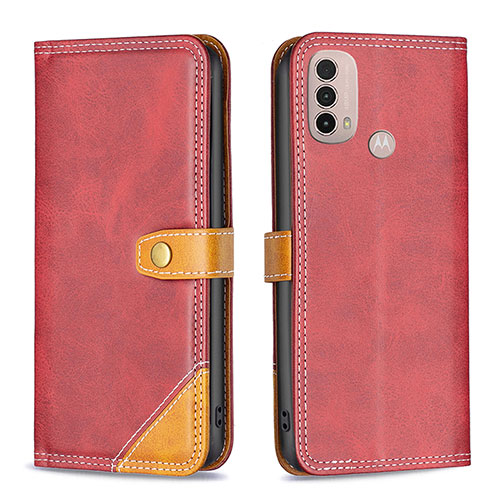 Leather Case Stands Flip Cover Holder B02F for Motorola Moto E30 Red