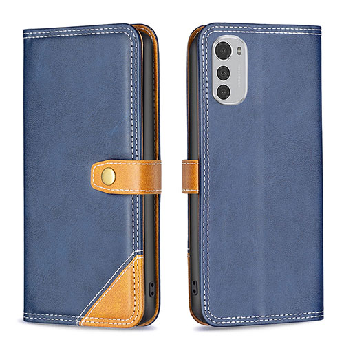 Leather Case Stands Flip Cover Holder B02F for Motorola Moto E32s Blue