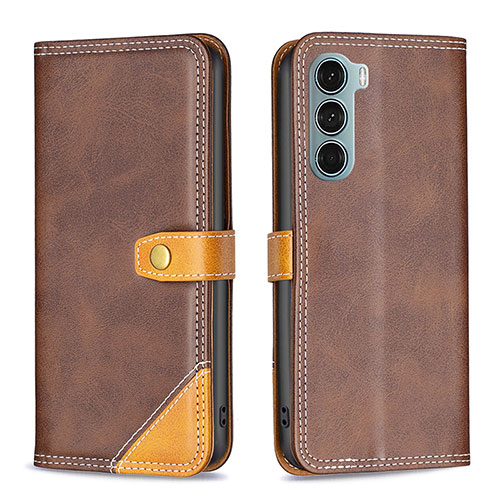 Leather Case Stands Flip Cover Holder B02F for Motorola Moto Edge S30 5G Brown