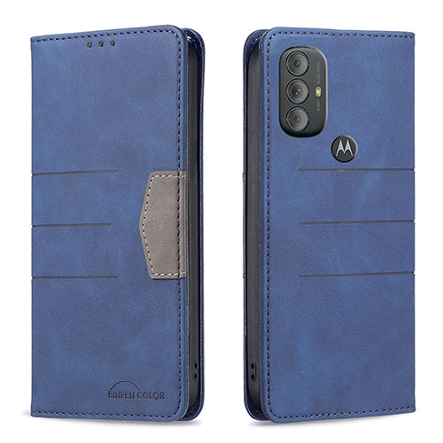 Leather Case Stands Flip Cover Holder B02F for Motorola Moto G Play (2023) Blue