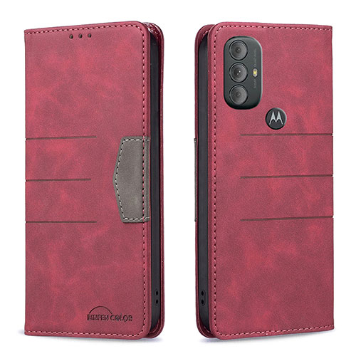 Leather Case Stands Flip Cover Holder B02F for Motorola Moto G Play (2023) Red