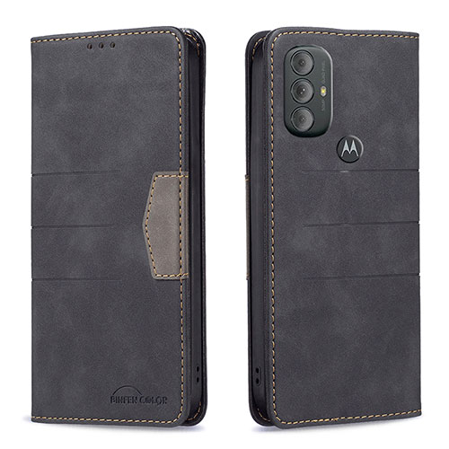 Leather Case Stands Flip Cover Holder B02F for Motorola Moto G Power (2022) Black
