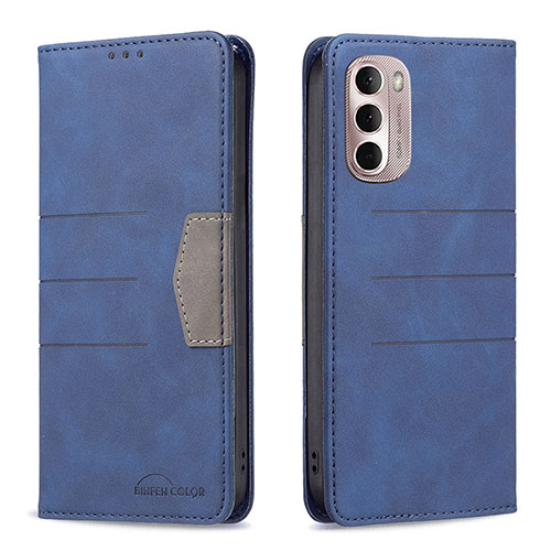 Leather Case Stands Flip Cover Holder B02F for Motorola Moto G Stylus (2022) 4G Blue