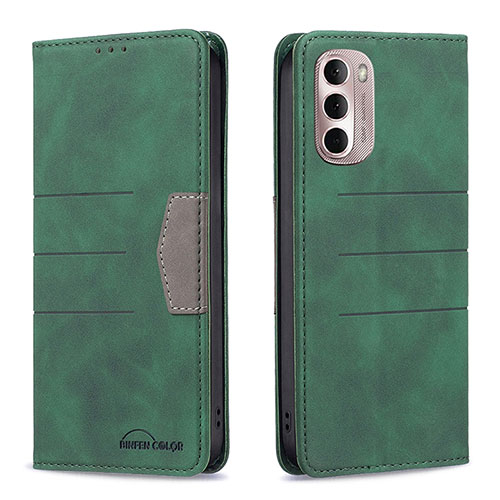 Leather Case Stands Flip Cover Holder B02F for Motorola Moto G Stylus (2022) 4G Green