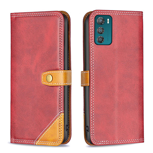 Leather Case Stands Flip Cover Holder B02F for Motorola Moto G42 Red