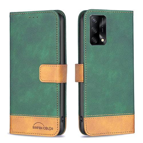 Leather Case Stands Flip Cover Holder B02F for Oppo A74 4G Green