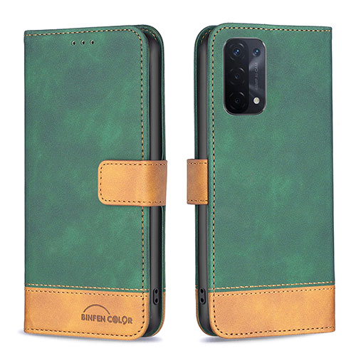 Leather Case Stands Flip Cover Holder B02F for Oppo A93 5G Green