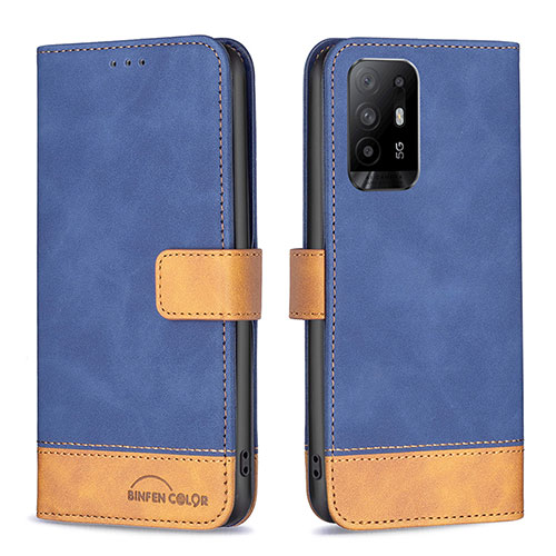 Leather Case Stands Flip Cover Holder B02F for Oppo F19 Pro+ Plus 5G Blue