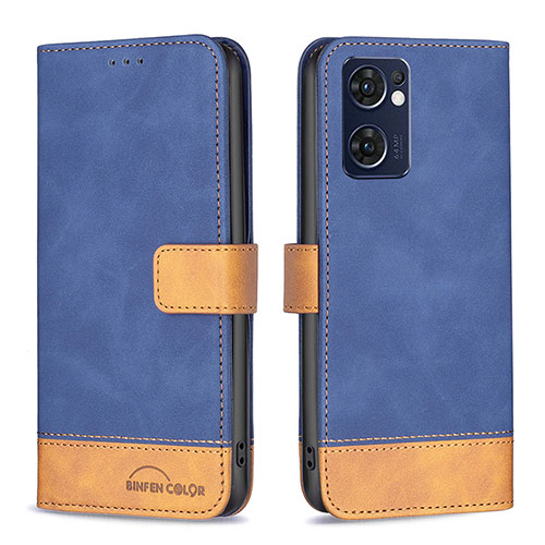 Leather Case Stands Flip Cover Holder B02F for Oppo Reno7 5G Blue