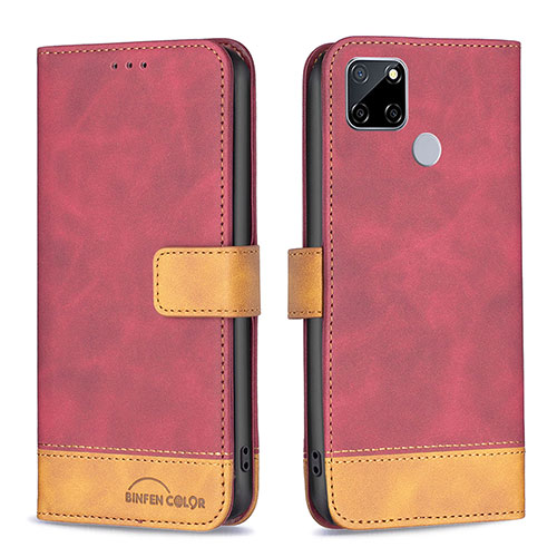 Leather Case Stands Flip Cover Holder B02F for Realme 7i RMX2193 Red