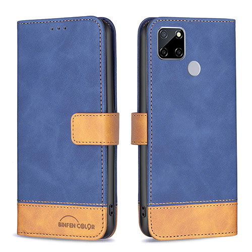 Leather Case Stands Flip Cover Holder B02F for Realme C12 Blue