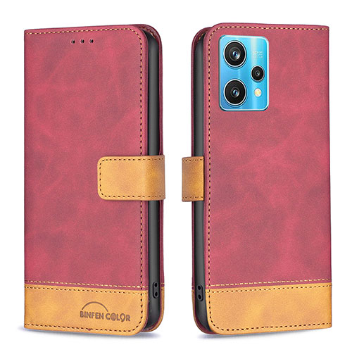 Leather Case Stands Flip Cover Holder B02F for Realme Narzo 50 Pro 5G Red