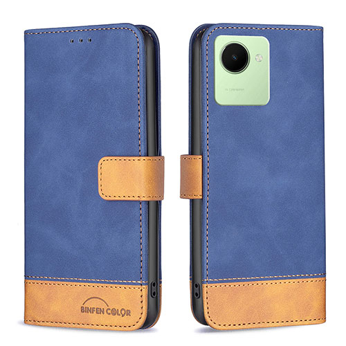 Leather Case Stands Flip Cover Holder B02F for Realme Narzo 50i Prime Blue