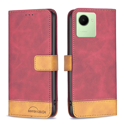 Leather Case Stands Flip Cover Holder B02F for Realme Narzo 50i Prime Red