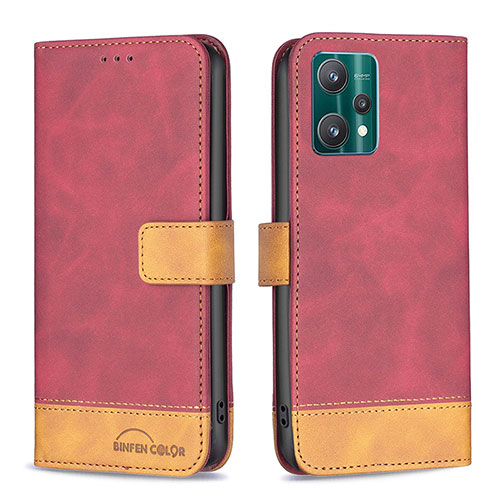 Leather Case Stands Flip Cover Holder B02F for Realme V25 5G Red