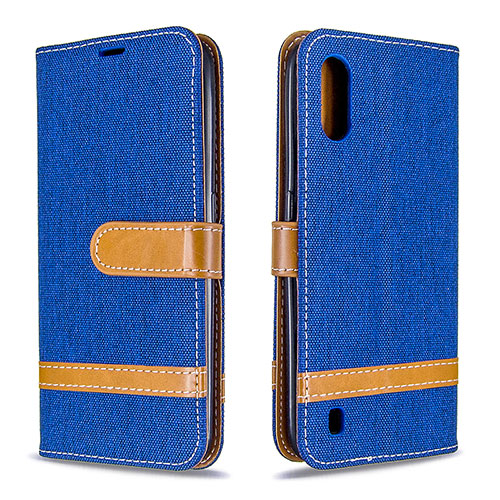 Leather Case Stands Flip Cover Holder B02F for Samsung Galaxy A01 SM-A015 Blue