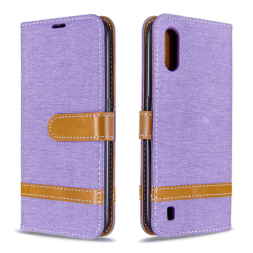 Leather Case Stands Flip Cover Holder B02F for Samsung Galaxy A01 SM-A015 Clove Purple