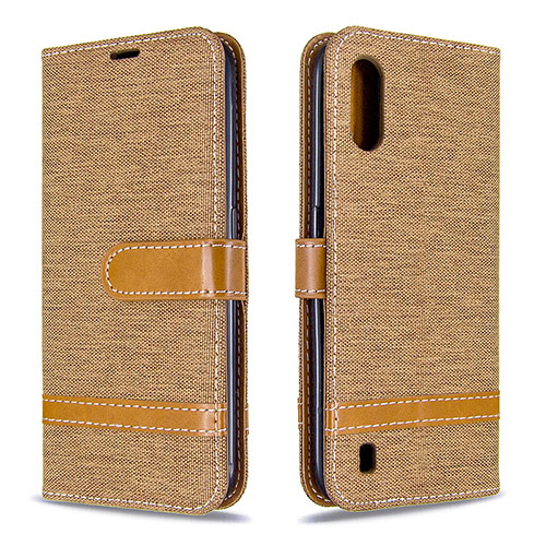 Leather Case Stands Flip Cover Holder B02F for Samsung Galaxy A01 SM-A015 Gold