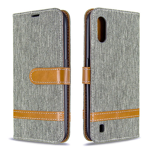 Leather Case Stands Flip Cover Holder B02F for Samsung Galaxy A01 SM-A015 Gray