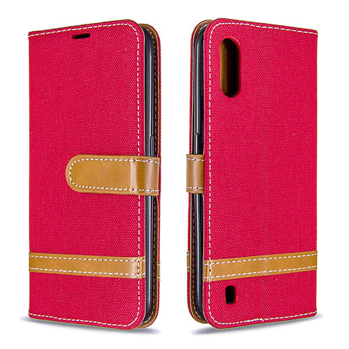 Leather Case Stands Flip Cover Holder B02F for Samsung Galaxy A01 SM-A015 Red