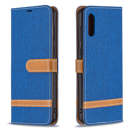 Leather Case Stands Flip Cover Holder B02F for Samsung Galaxy A02 Blue