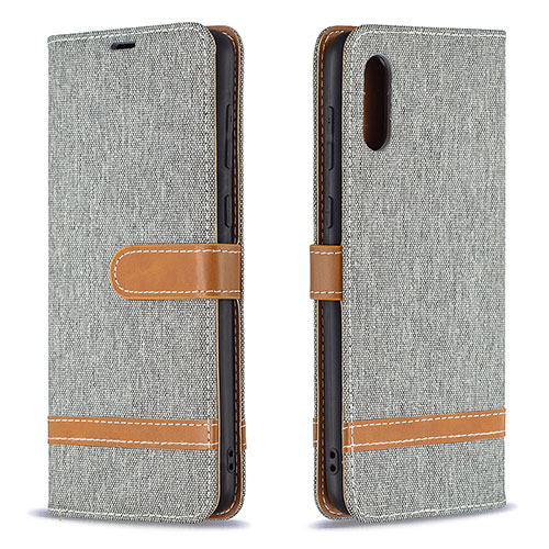 Leather Case Stands Flip Cover Holder B02F for Samsung Galaxy A02 Gray