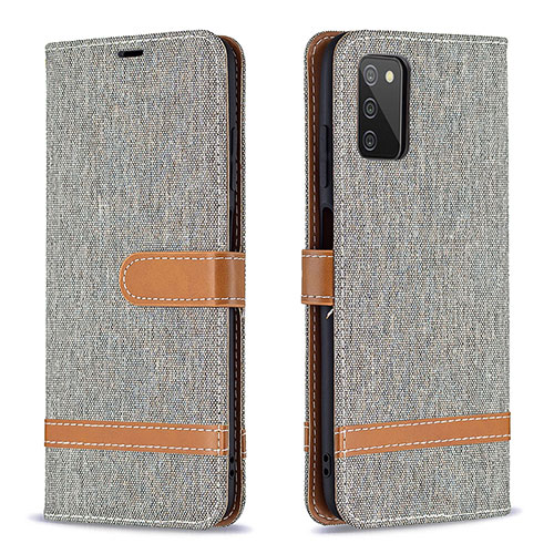 Leather Case Stands Flip Cover Holder B02F for Samsung Galaxy A03s Gray