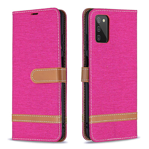 Leather Case Stands Flip Cover Holder B02F for Samsung Galaxy A03s Hot Pink