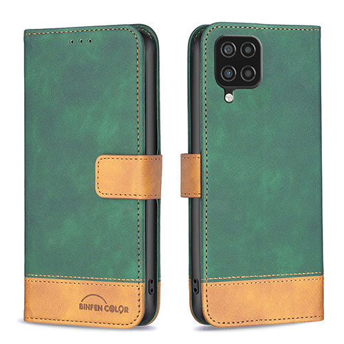 Leather Case Stands Flip Cover Holder B02F for Samsung Galaxy A12 Green