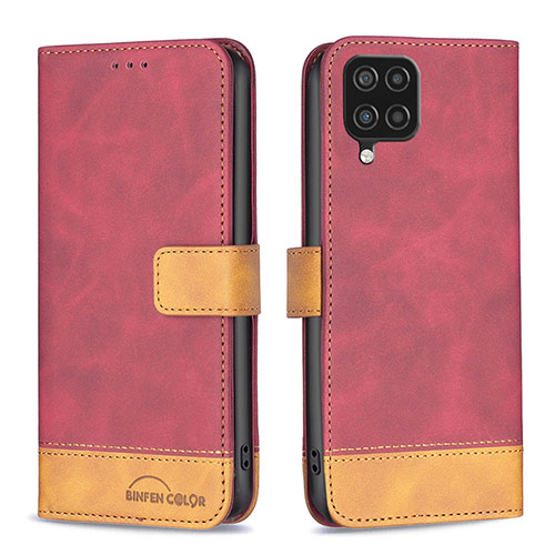 Leather Case Stands Flip Cover Holder B02F for Samsung Galaxy A12 Nacho Red