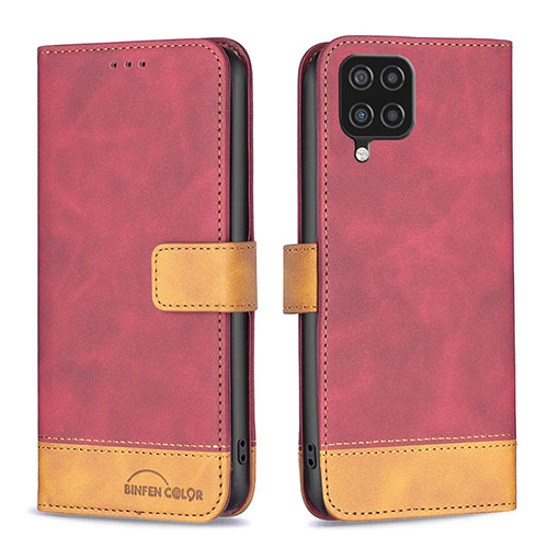 Leather Case Stands Flip Cover Holder B02F for Samsung Galaxy A12 Red