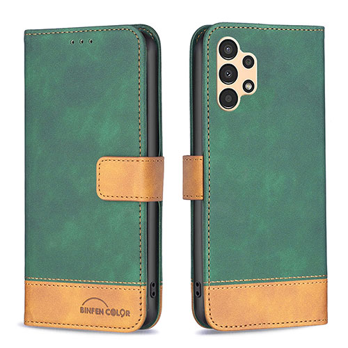 Leather Case Stands Flip Cover Holder B02F for Samsung Galaxy A13 4G Green